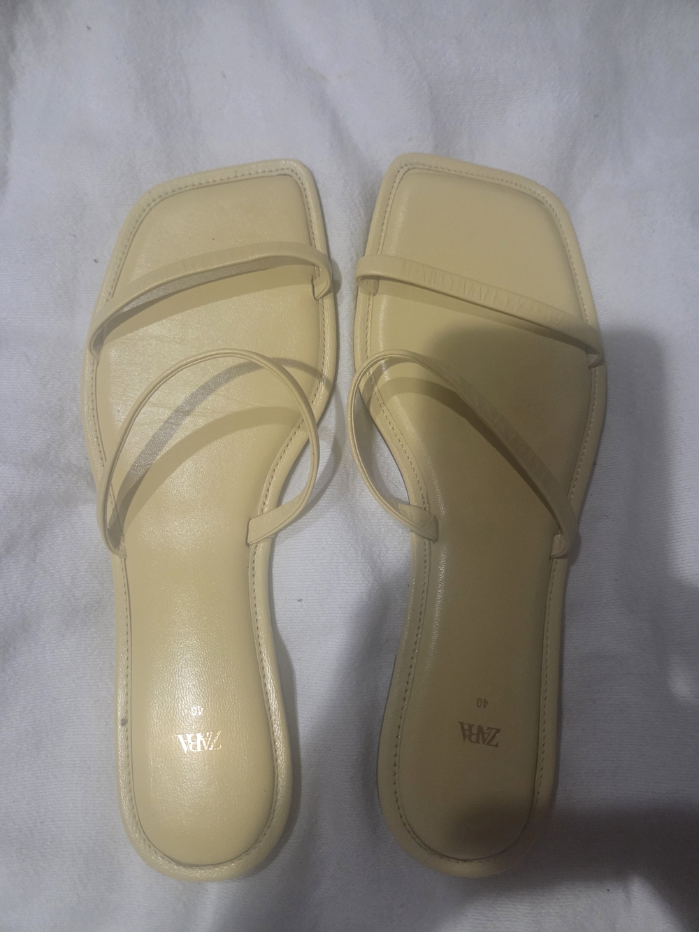 Zara Yellow Strappy Square-Toe Flat Sandals